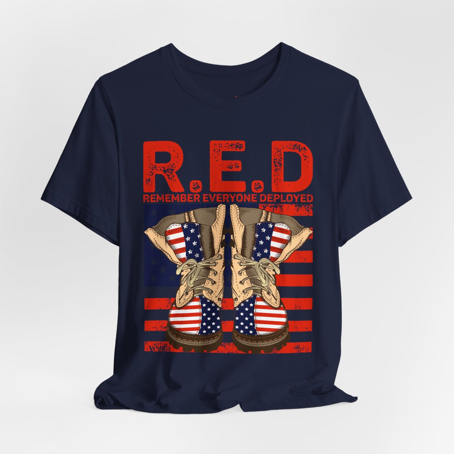R.E.D. Remember Everyone Deployed Patriotic Military Boots TShirt