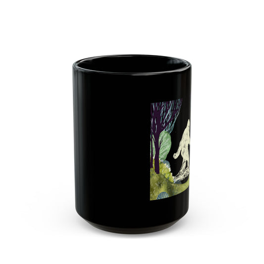 Bigfoot In The Forest Hiding At Night Full Moon Trees Nature - Black Mug