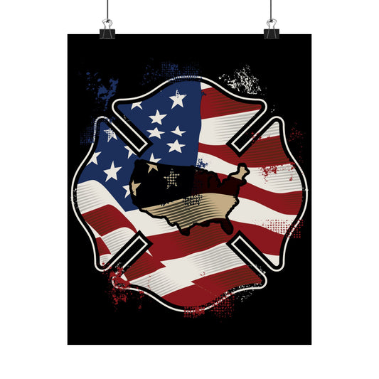 American Flag Firefighter Usa United States Badge - Wall Art