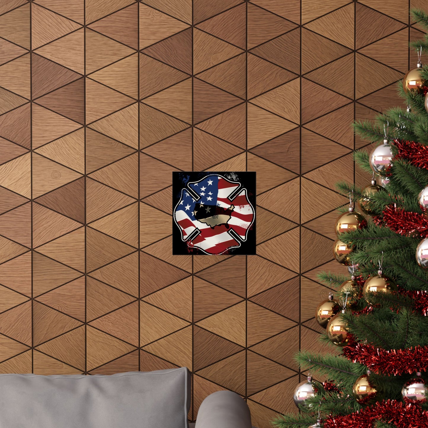 American Flag Firefighter Usa United States Badge - Wall Art