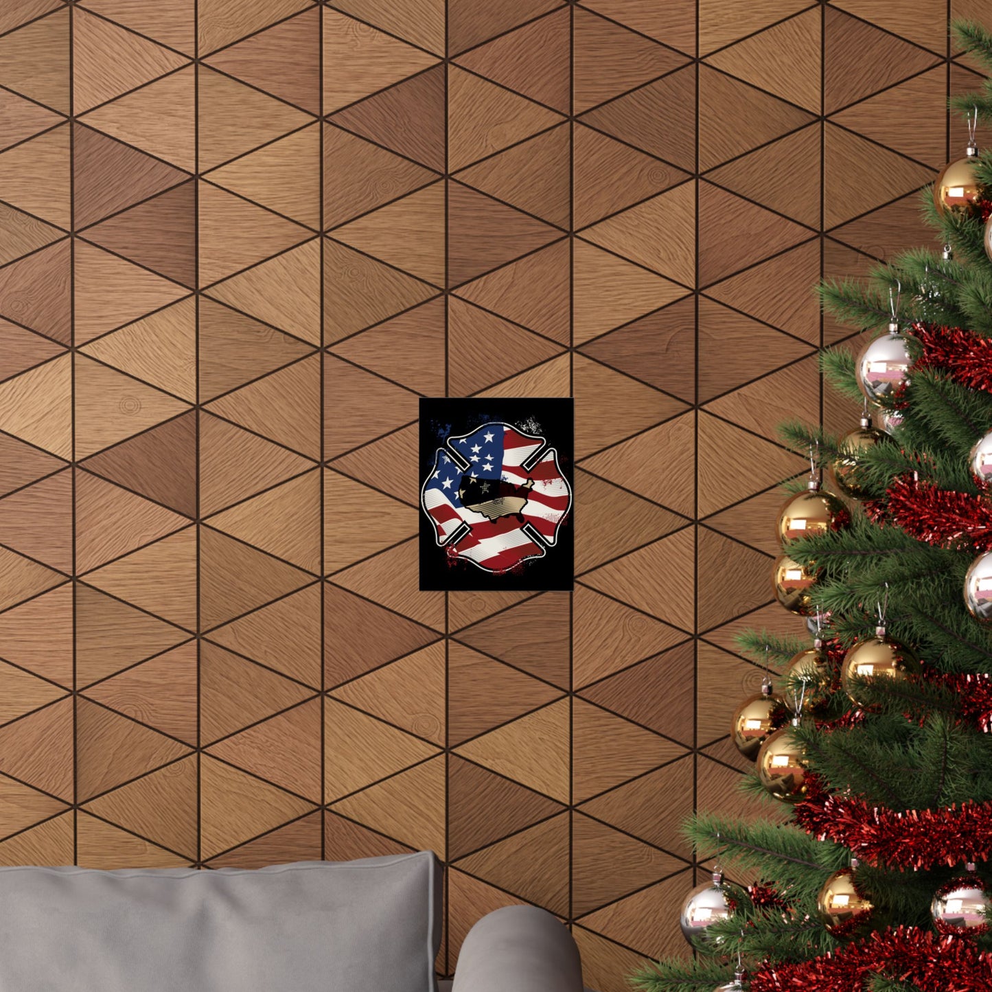 American Flag Firefighter Usa United States Badge - Wall Art