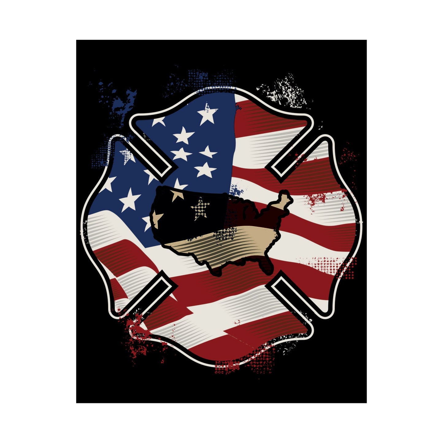 American Flag Firefighter Usa United States Badge - Wall Art