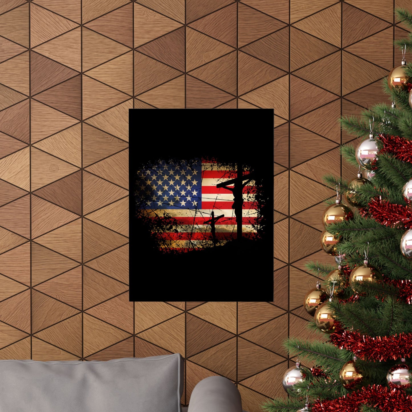 Cross Christ American Flag Pride Hand Christian Lover Gift - Wall Art