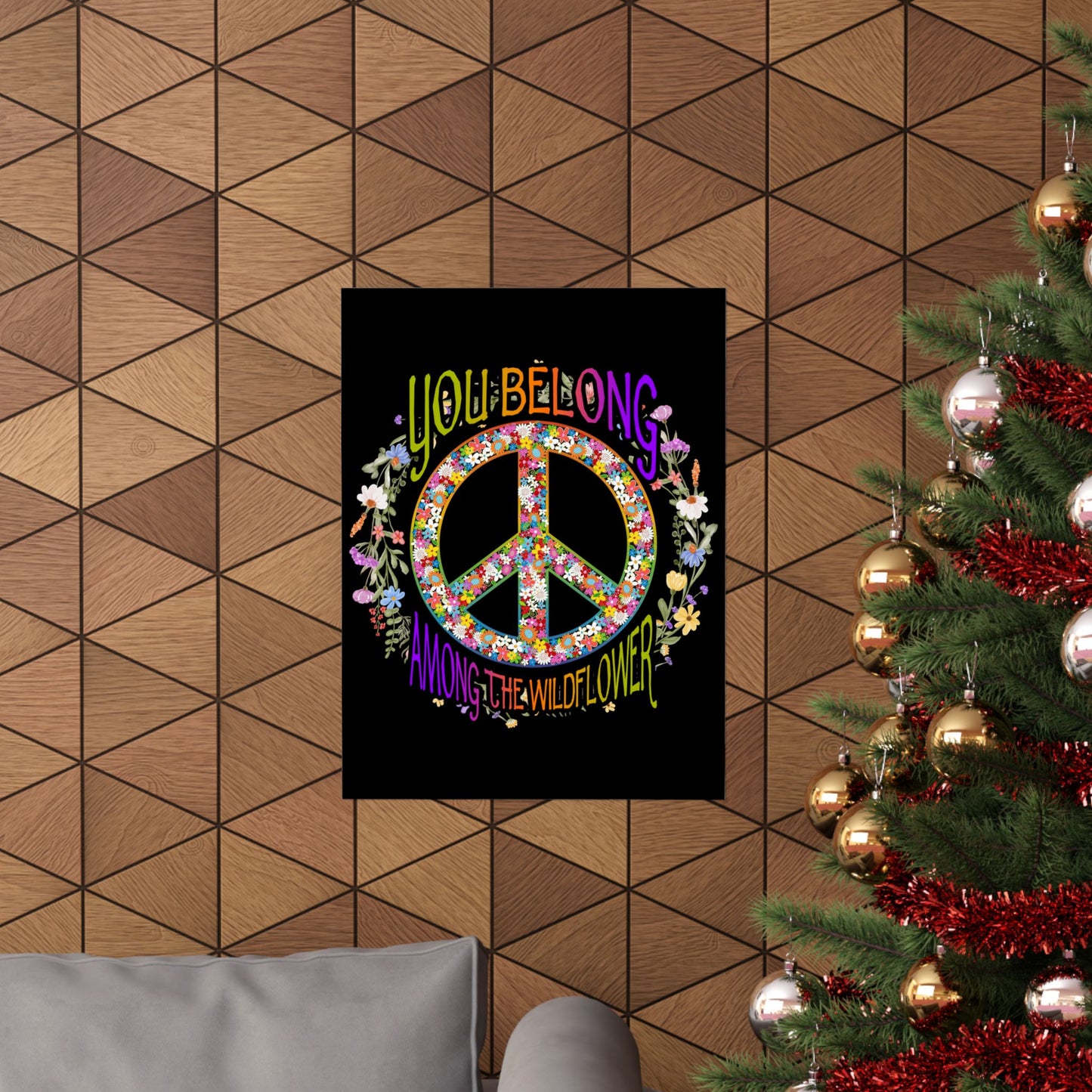You Belong Among The Wildflower Hippie Peace Symbol - Wall Art