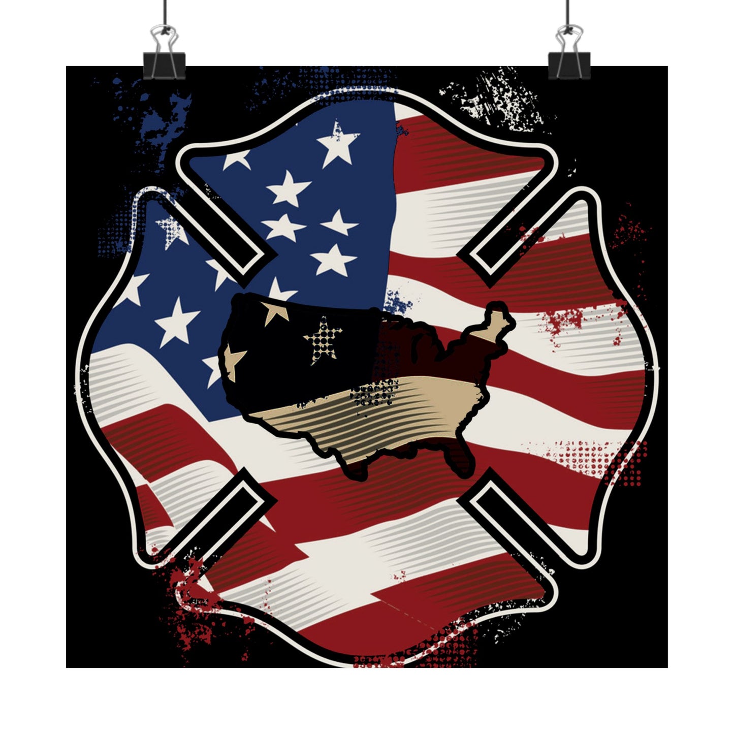 American Flag Firefighter Usa United States Badge - Wall Art