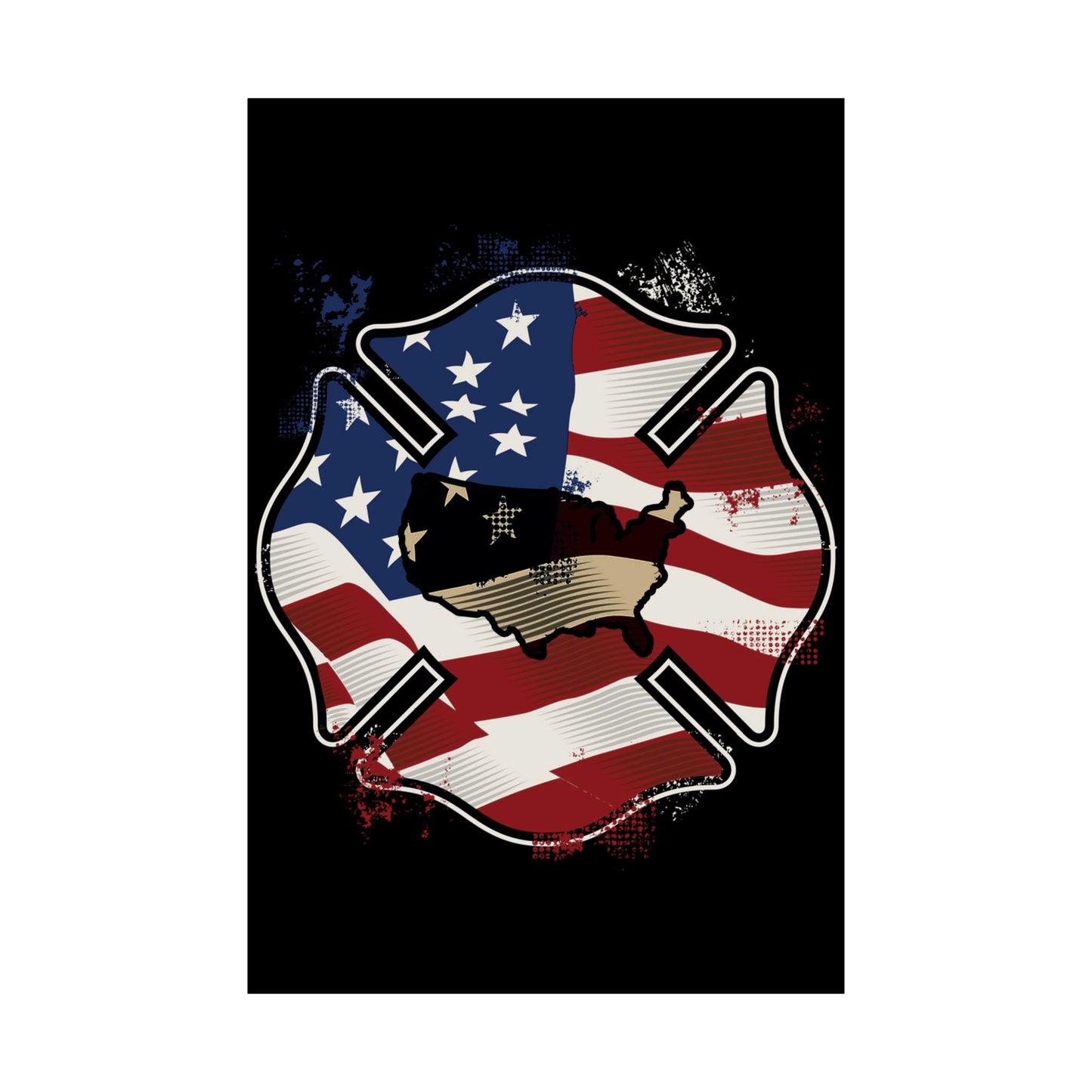 American Flag Firefighter Usa United States Badge - Wall Art