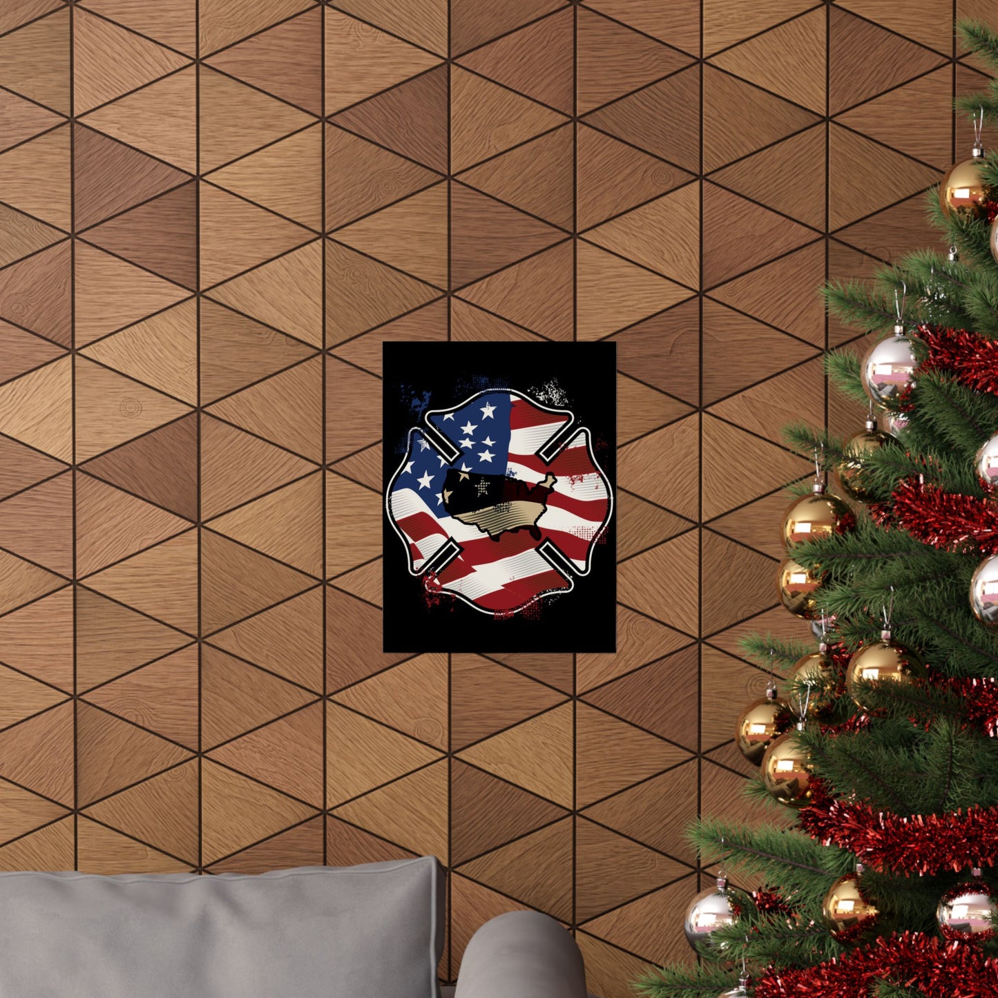 American Flag Firefighter Usa United States Badge - Wall Art
