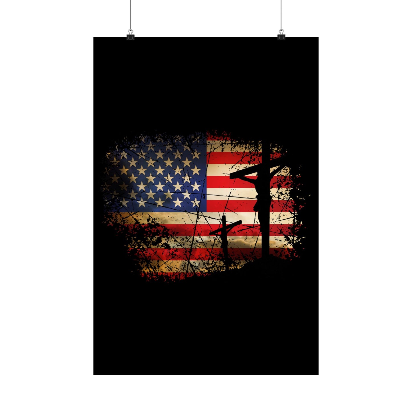 Cross Christ American Flag Pride Hand Christian Lover Gift - Wall Art