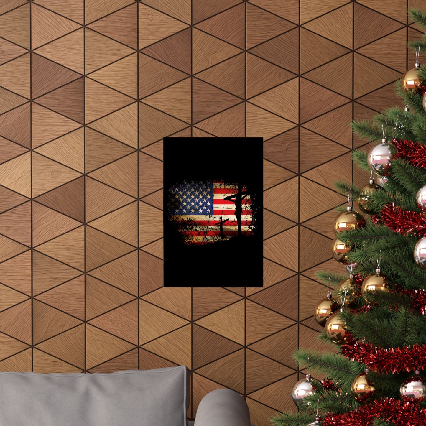 Cross Christ American Flag Pride Hand Christian Lover Gift - Wall Art