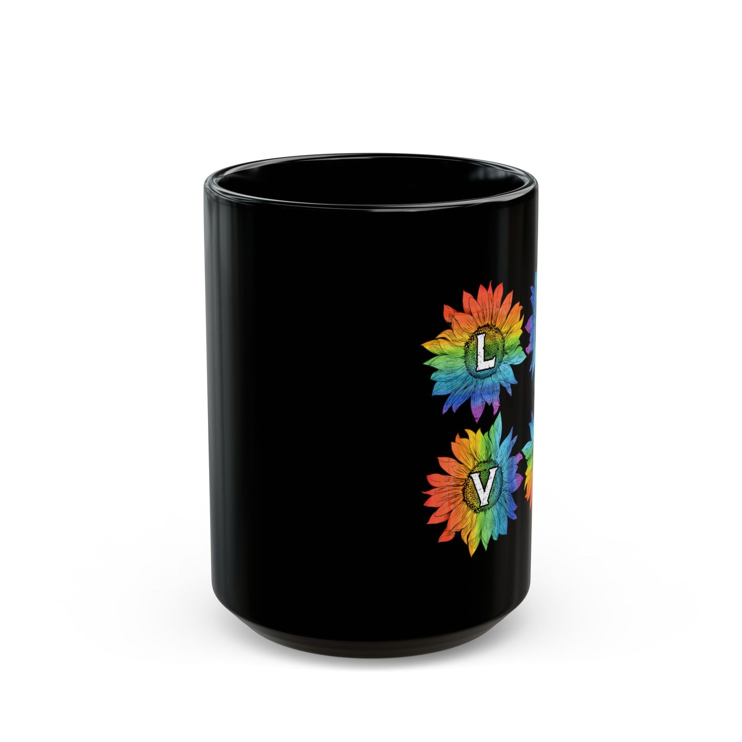 Love Sunflower Floral Lgbtq Rainbow Flag Gay Pride Ally - Black Mug