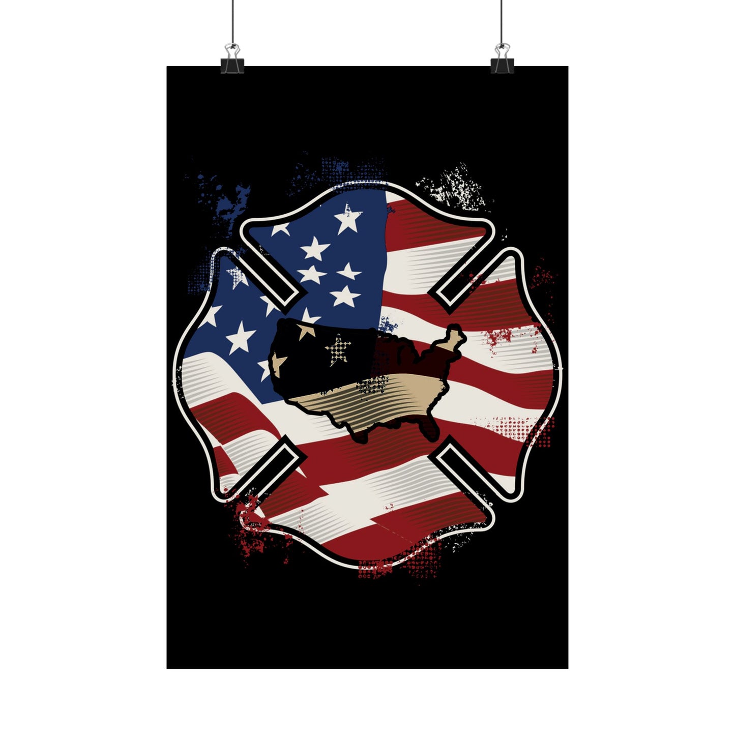 American Flag Firefighter Usa United States Badge - Wall Art
