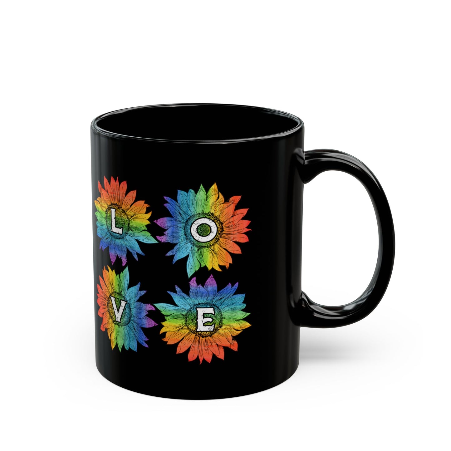 Love Sunflower Floral Lgbtq Rainbow Flag Gay Pride Ally - Black Mug