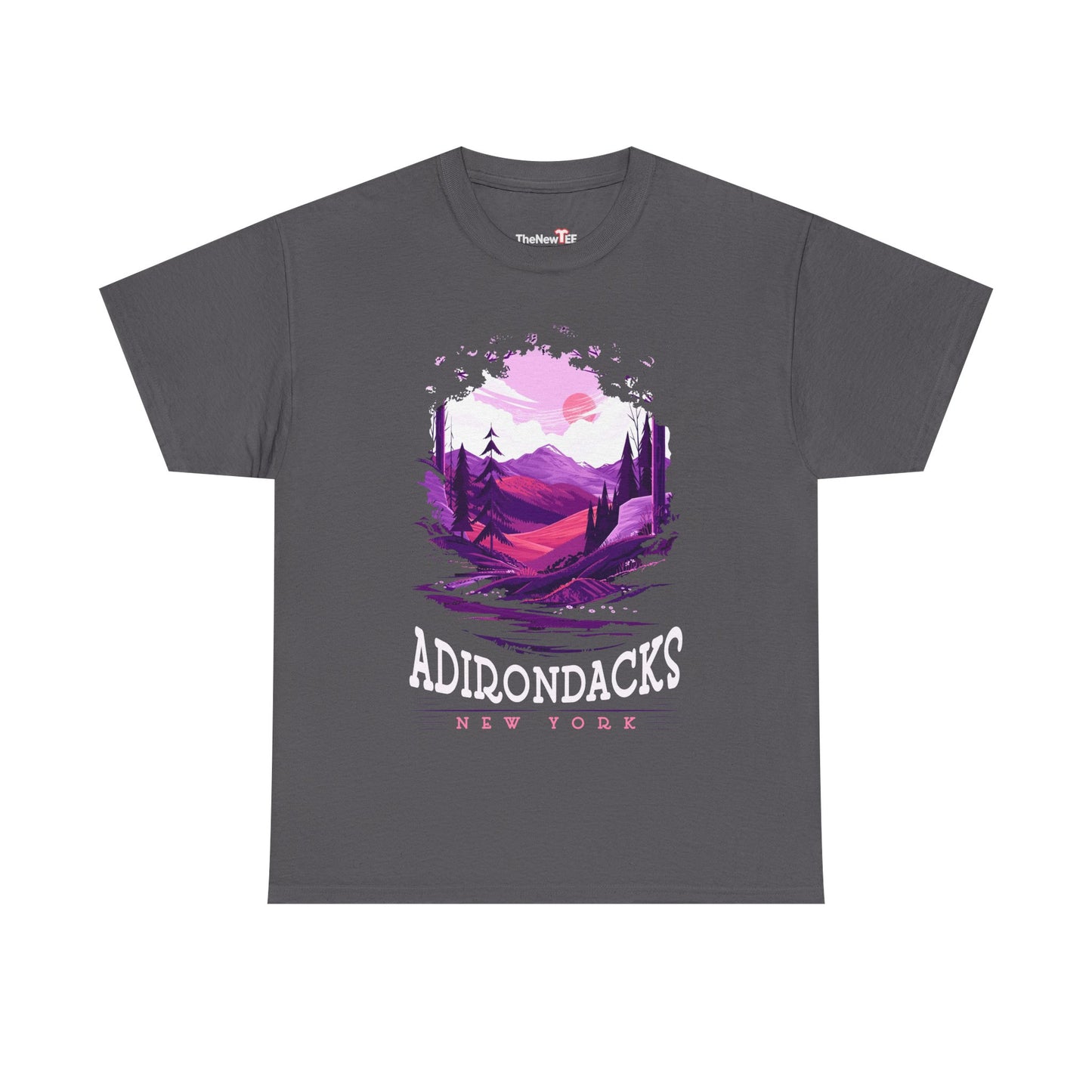 Adirondacks New York Mountain Tee — Purple Sunset Landscape Shirt