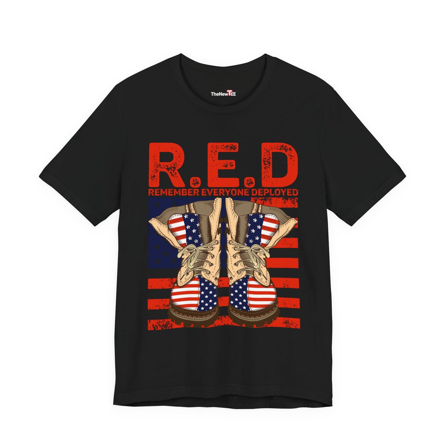 R.E.D. Remember Everyone Deployed Patriotic Military Boots TShirt