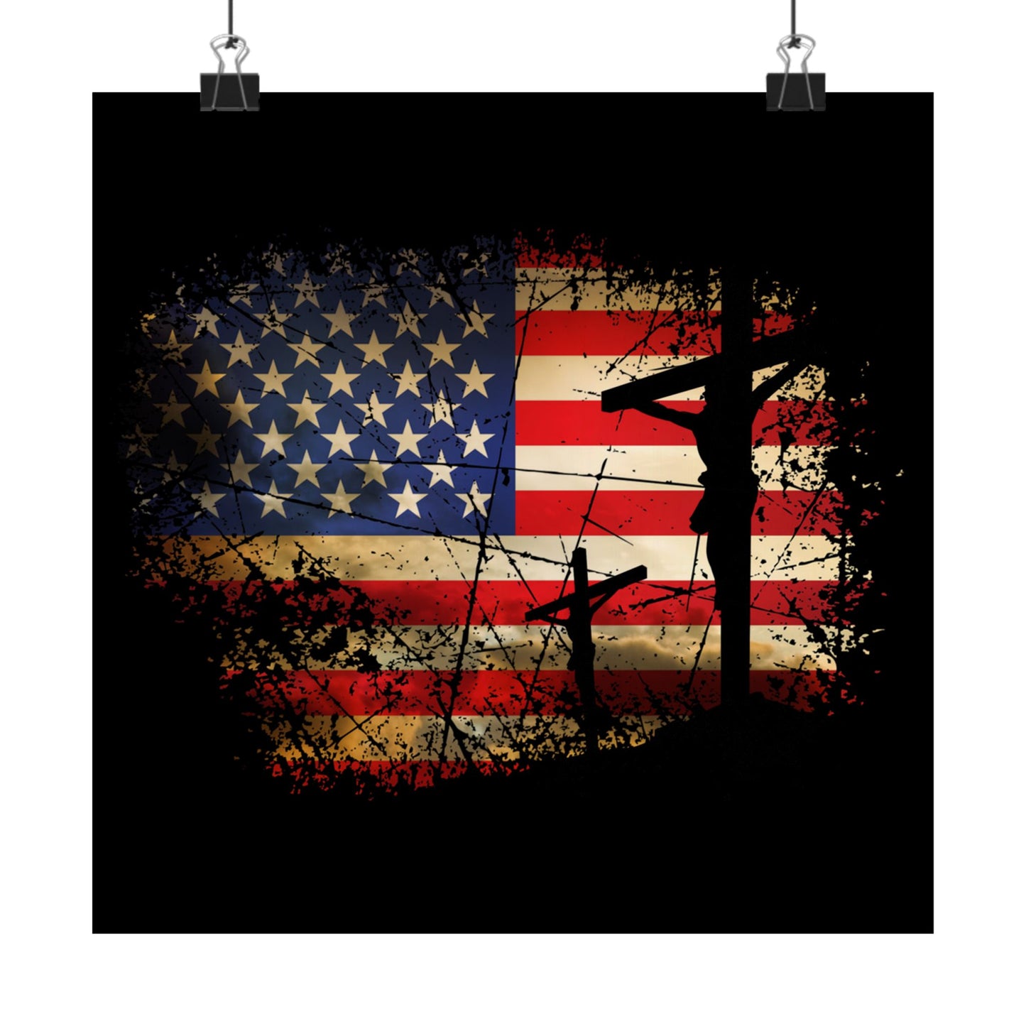 Cross Christ American Flag Pride Hand Christian Lover Gift - Wall Art