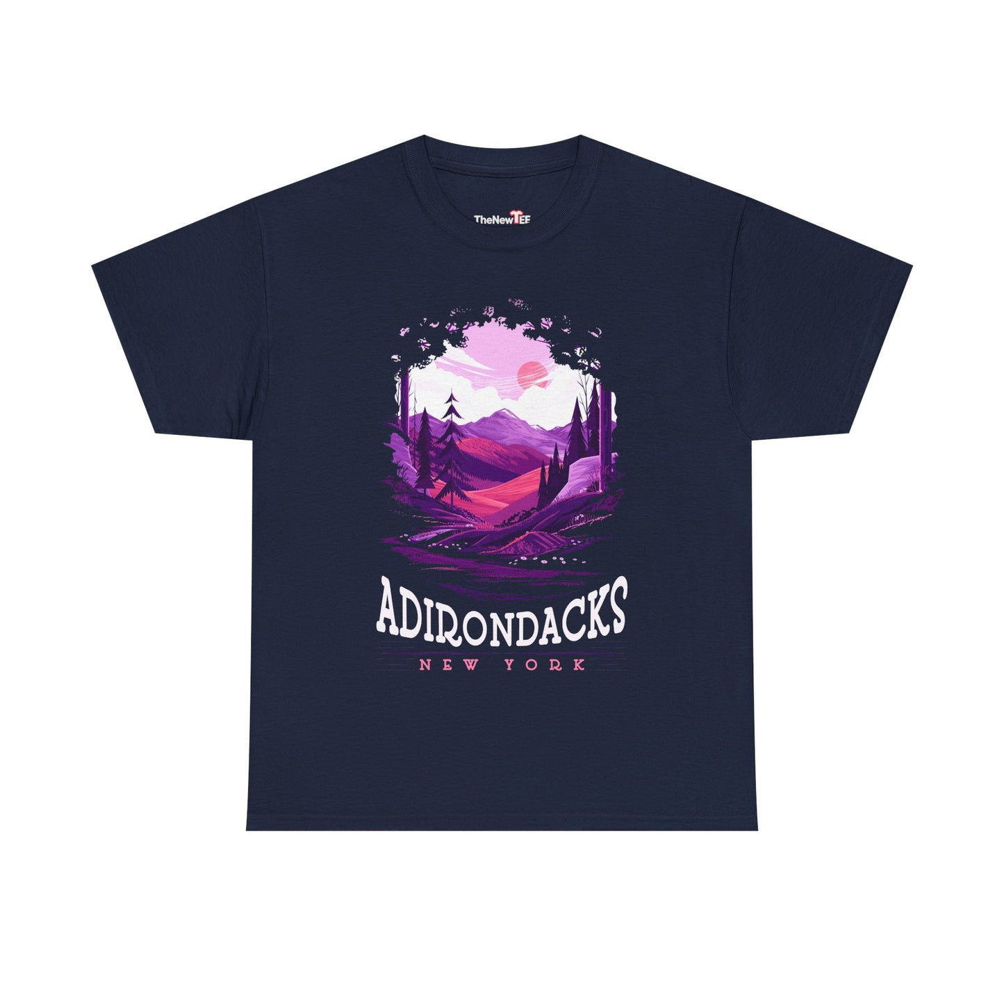 Adirondacks New York Mountain Tee — Purple Sunset Landscape Shirt