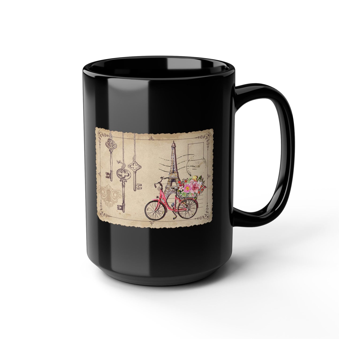 Paris Bicycle Floral Black Mug