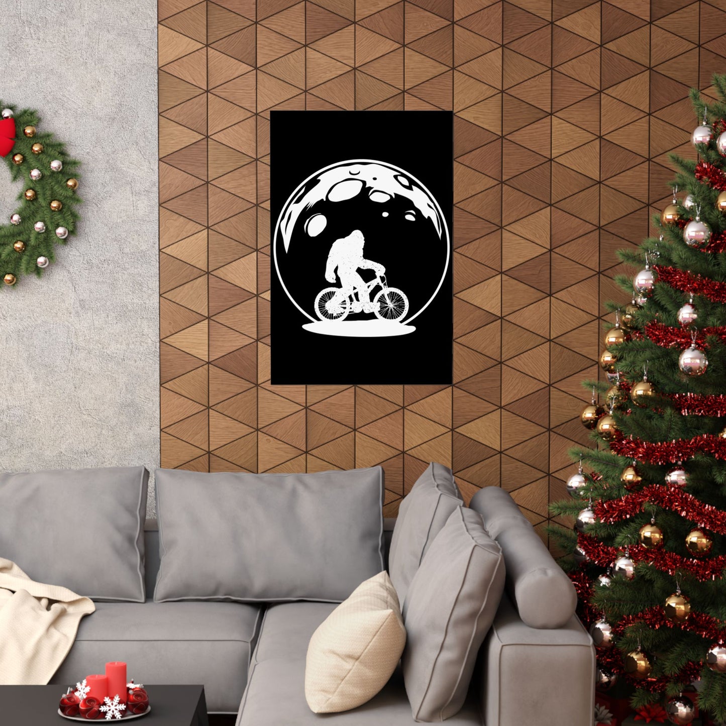 Yeti Riding Moon Bike Halloween Lunar Cycling Bigfoot - Wall Art