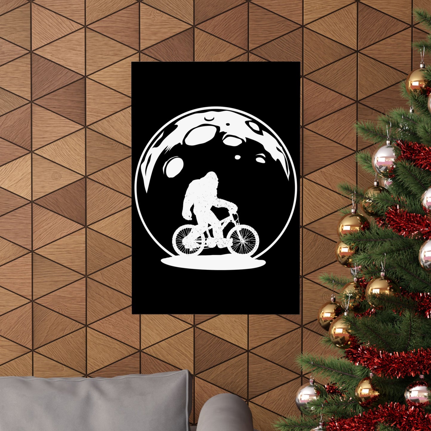 Yeti Riding Moon Bike Halloween Lunar Cycling Bigfoot - Wall Art