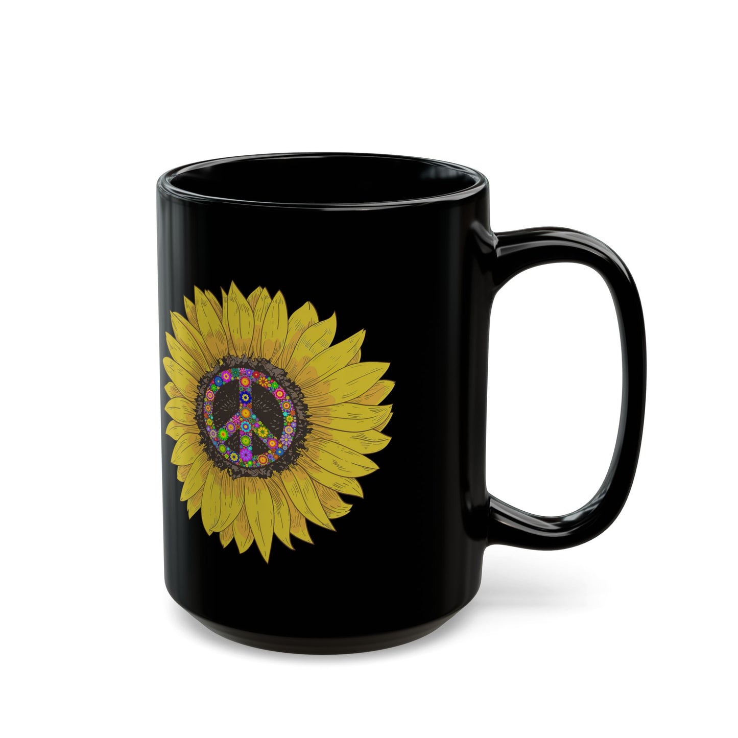 Peace Sign Bright Colorful Flower 60S 70S - Black Mug