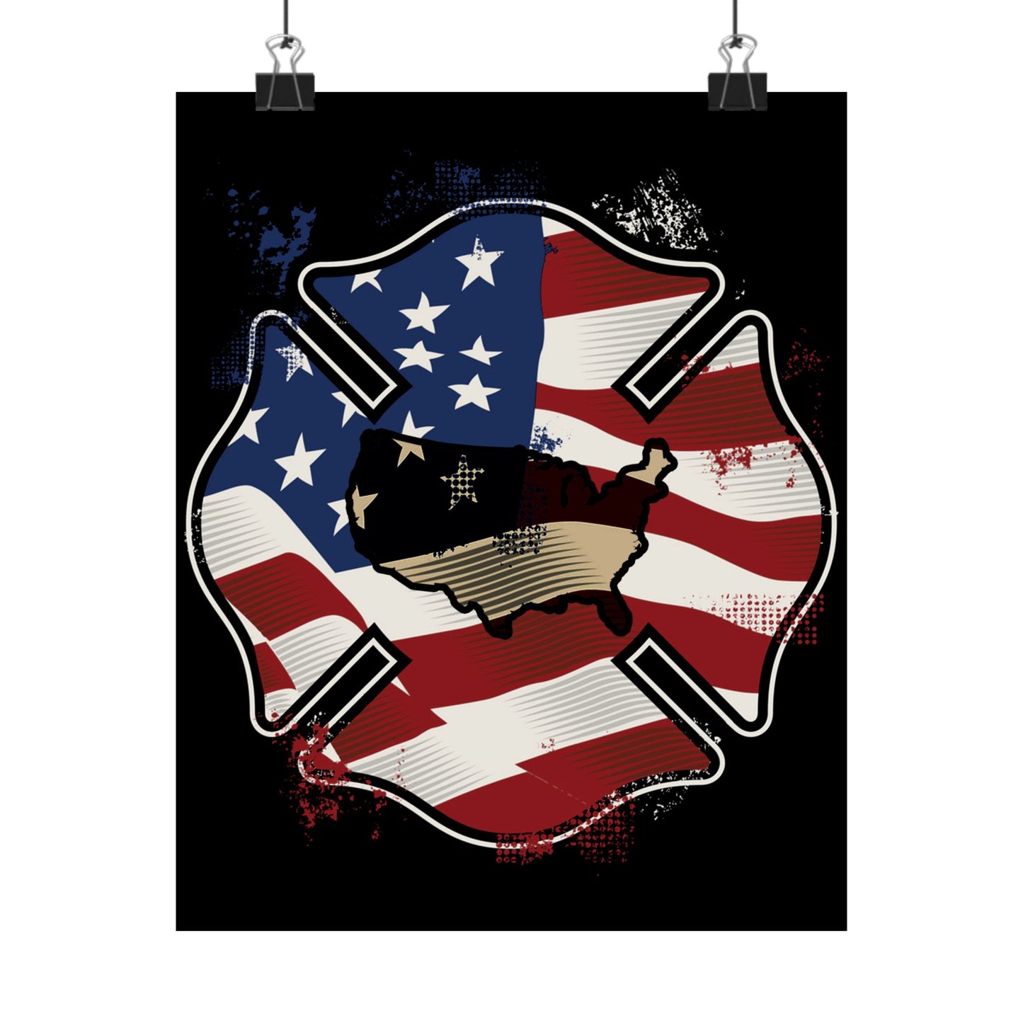 American Flag Firefighter Usa United States Badge - Wall Art