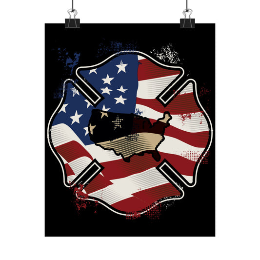 American Flag Firefighter Usa United States Badge - Wall Art