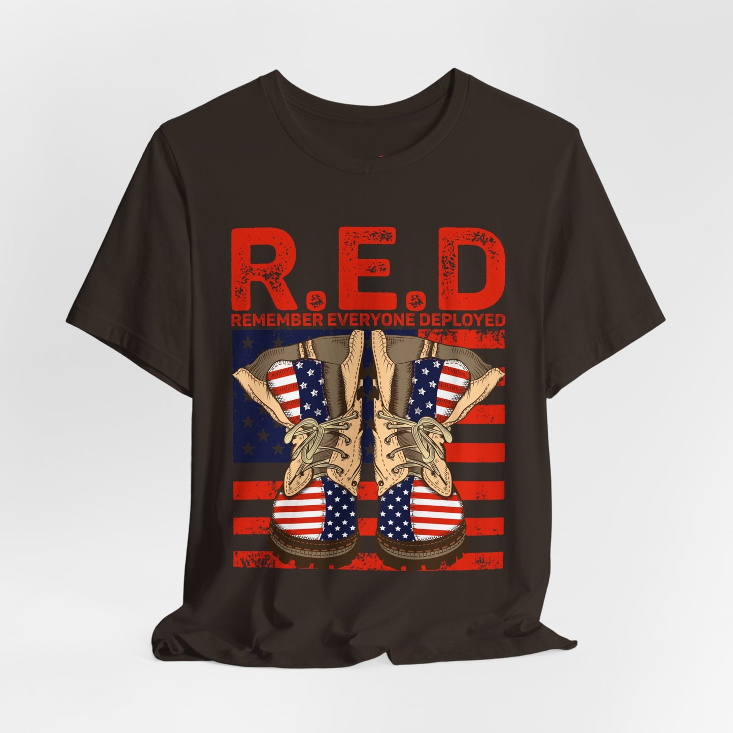 R.E.D. Remember Everyone Deployed Patriotic Military Boots TShirt