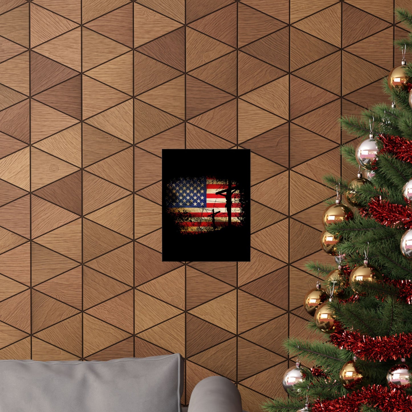 Cross Christ American Flag Pride Hand Christian Lover Gift - Wall Art