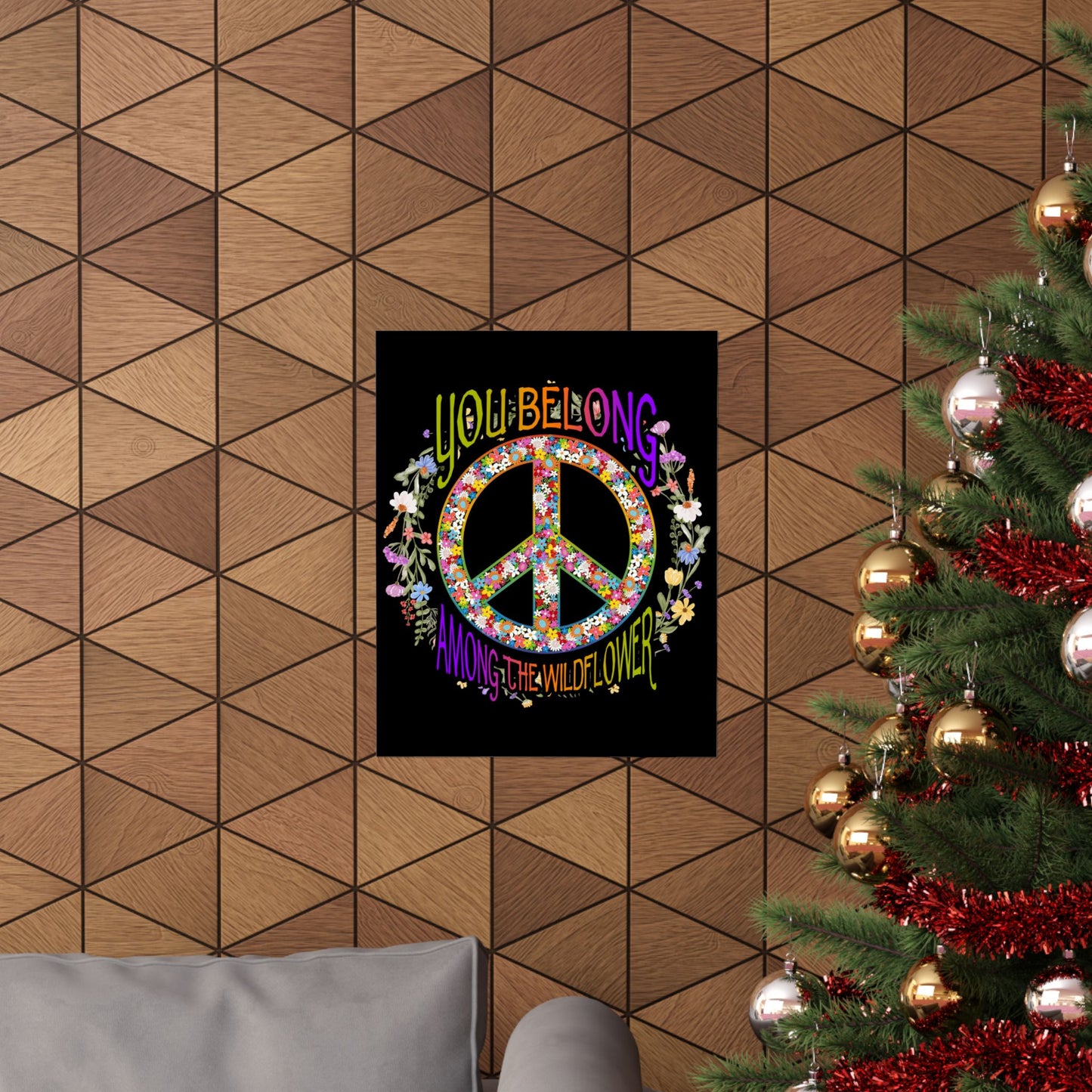 You Belong Among The Wildflower Hippie Peace Symbol - Wall Art
