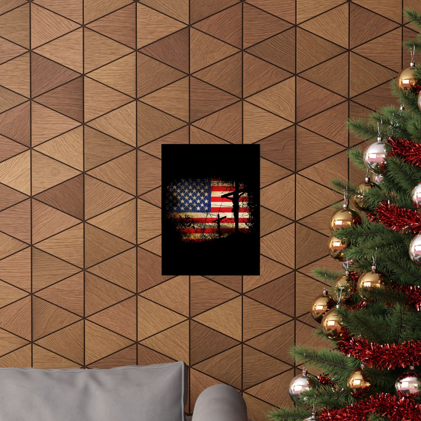 Cross Christ American Flag Pride Hand Christian Lover Gift - Wall Art