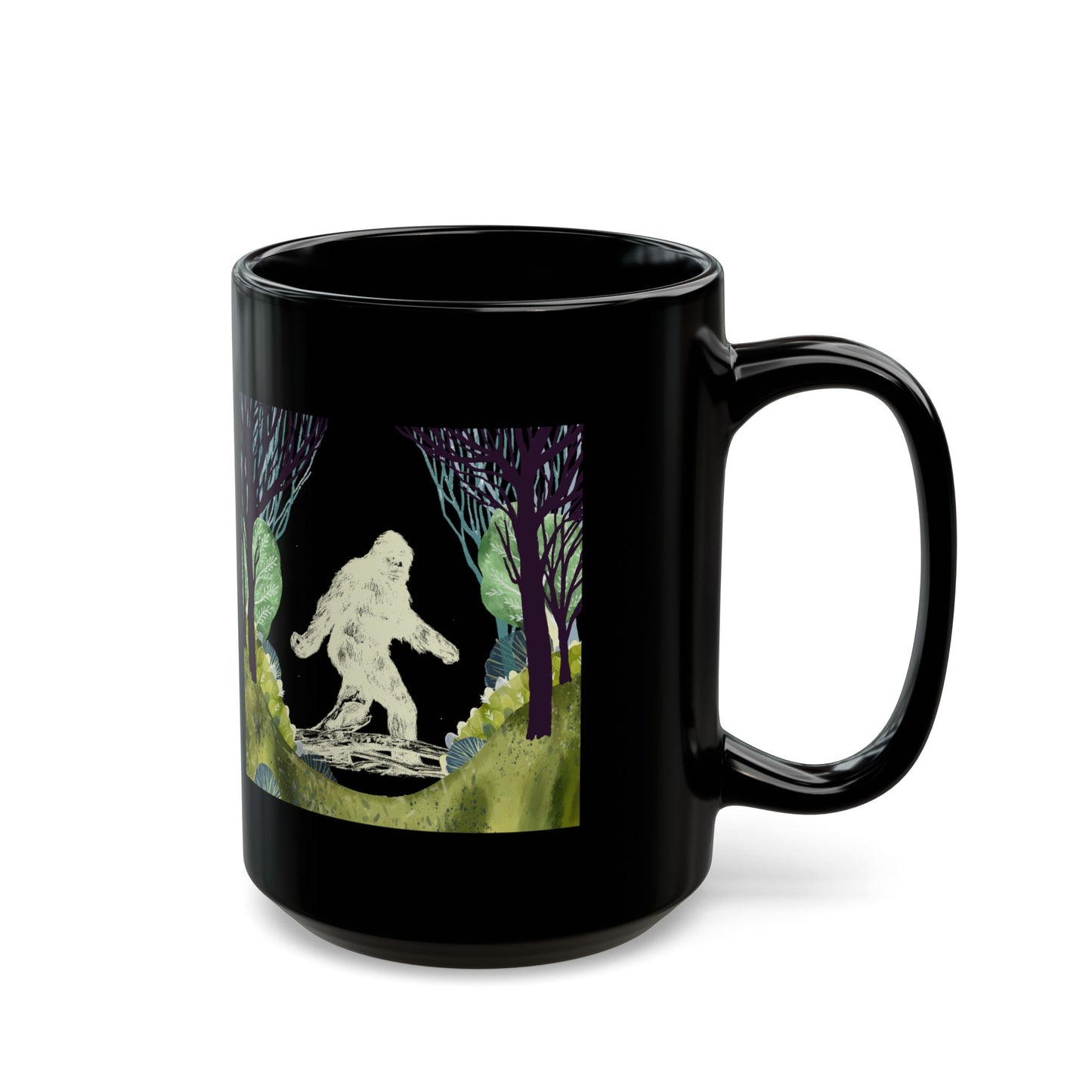 Bigfoot In The Forest Hiding At Night Full Moon Trees Nature - Black Mug