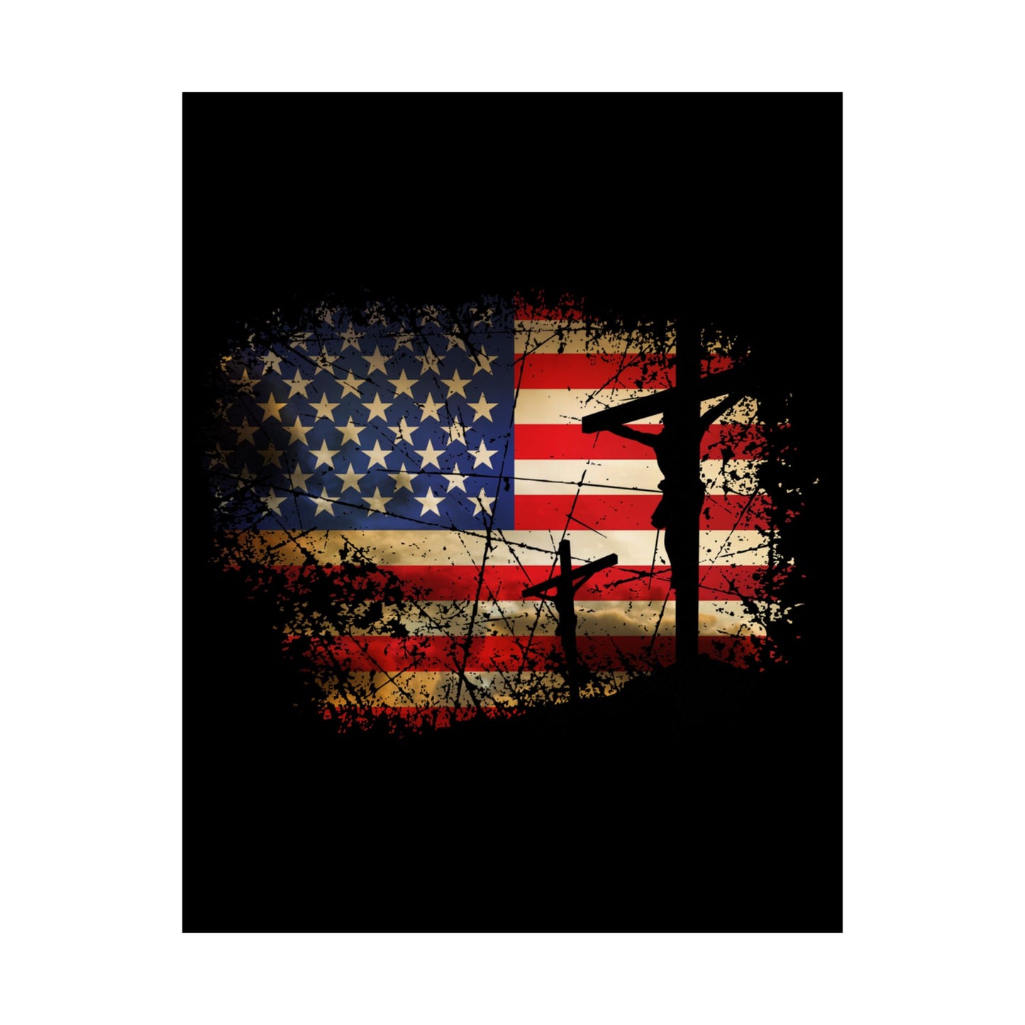 Cross Christ American Flag Pride Hand Christian Lover Gift - Wall Art