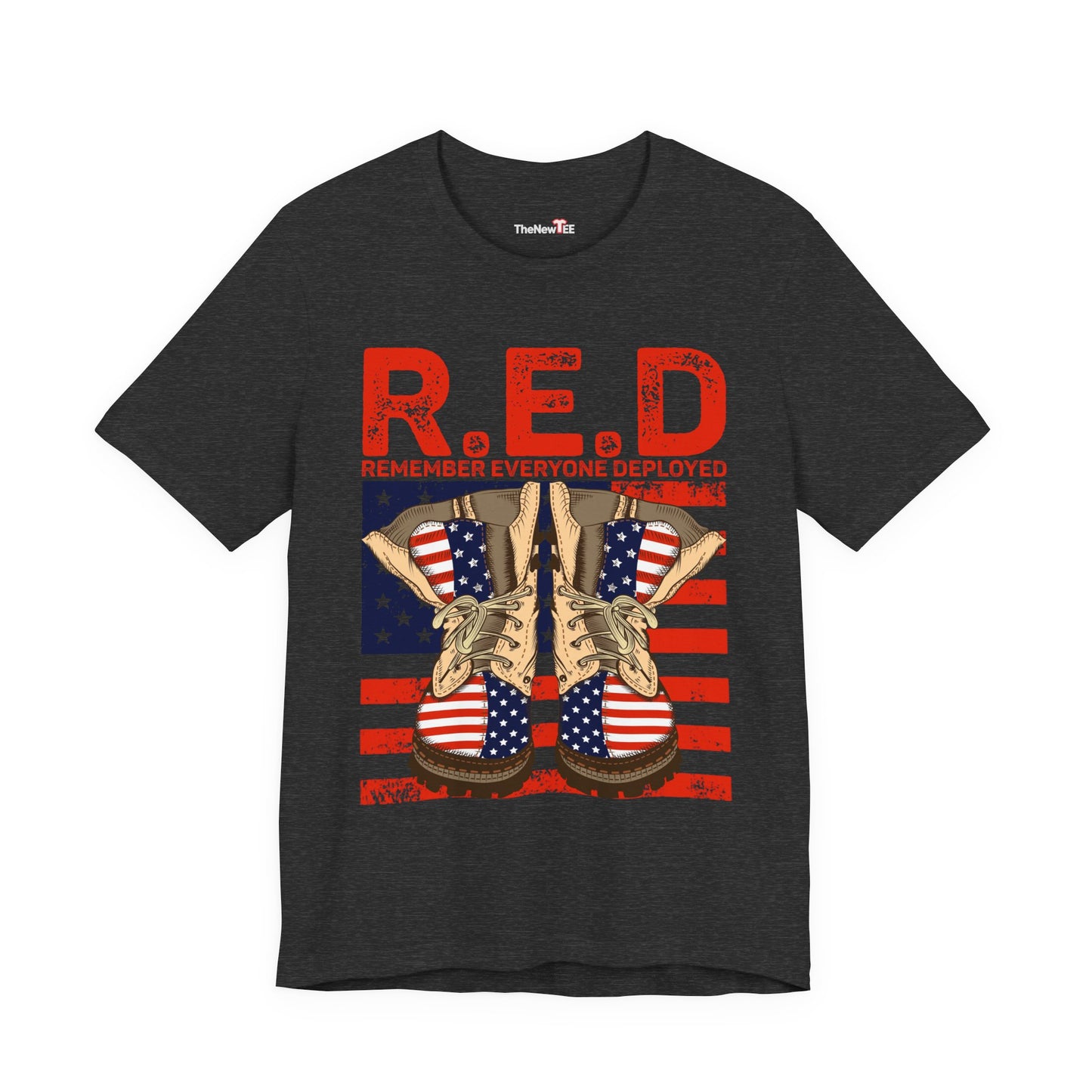 R.E.D. Remember Everyone Deployed Patriotic Military Boots TShirt