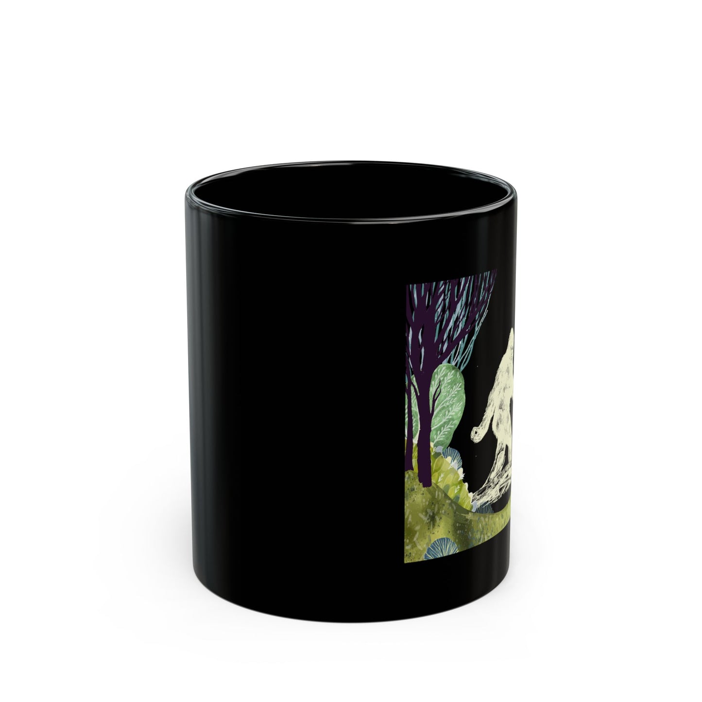 Bigfoot In The Forest Hiding At Night Full Moon Trees Nature - Black Mug