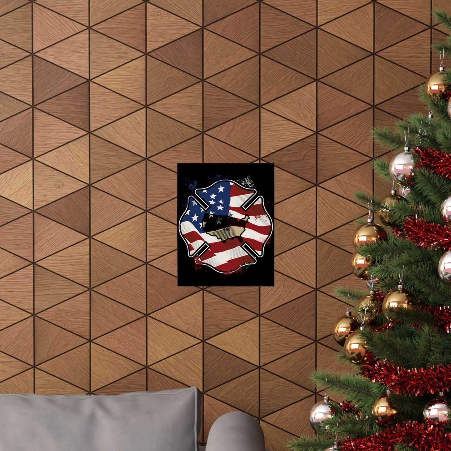 American Flag Firefighter Usa United States Badge - Wall Art
