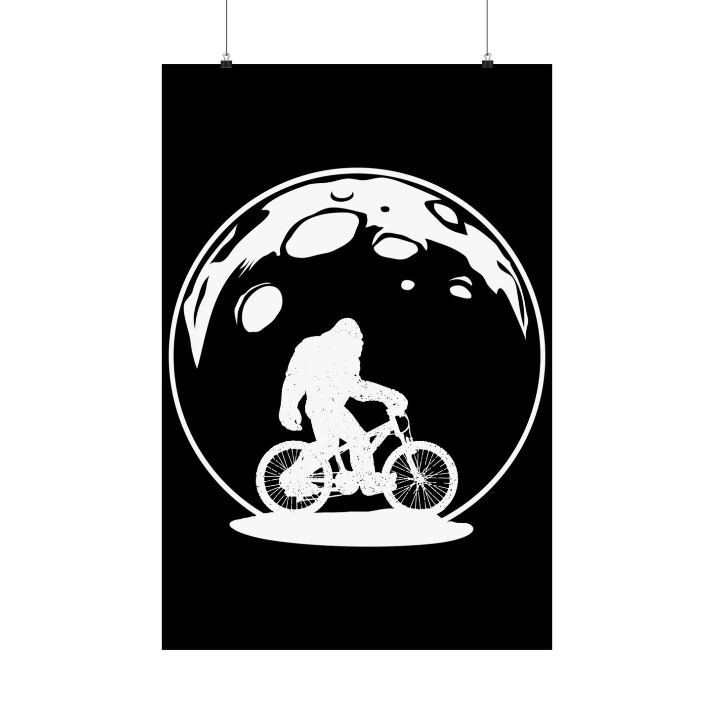 Yeti Riding Moon Bike Halloween Lunar Cycling Bigfoot - Wall Art