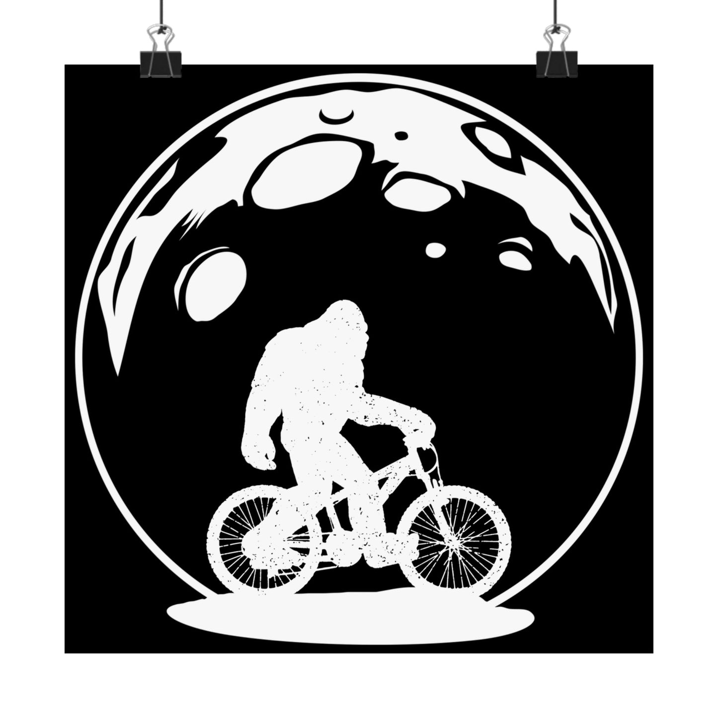 Yeti Riding Moon Bike Halloween Lunar Cycling Bigfoot - Wall Art