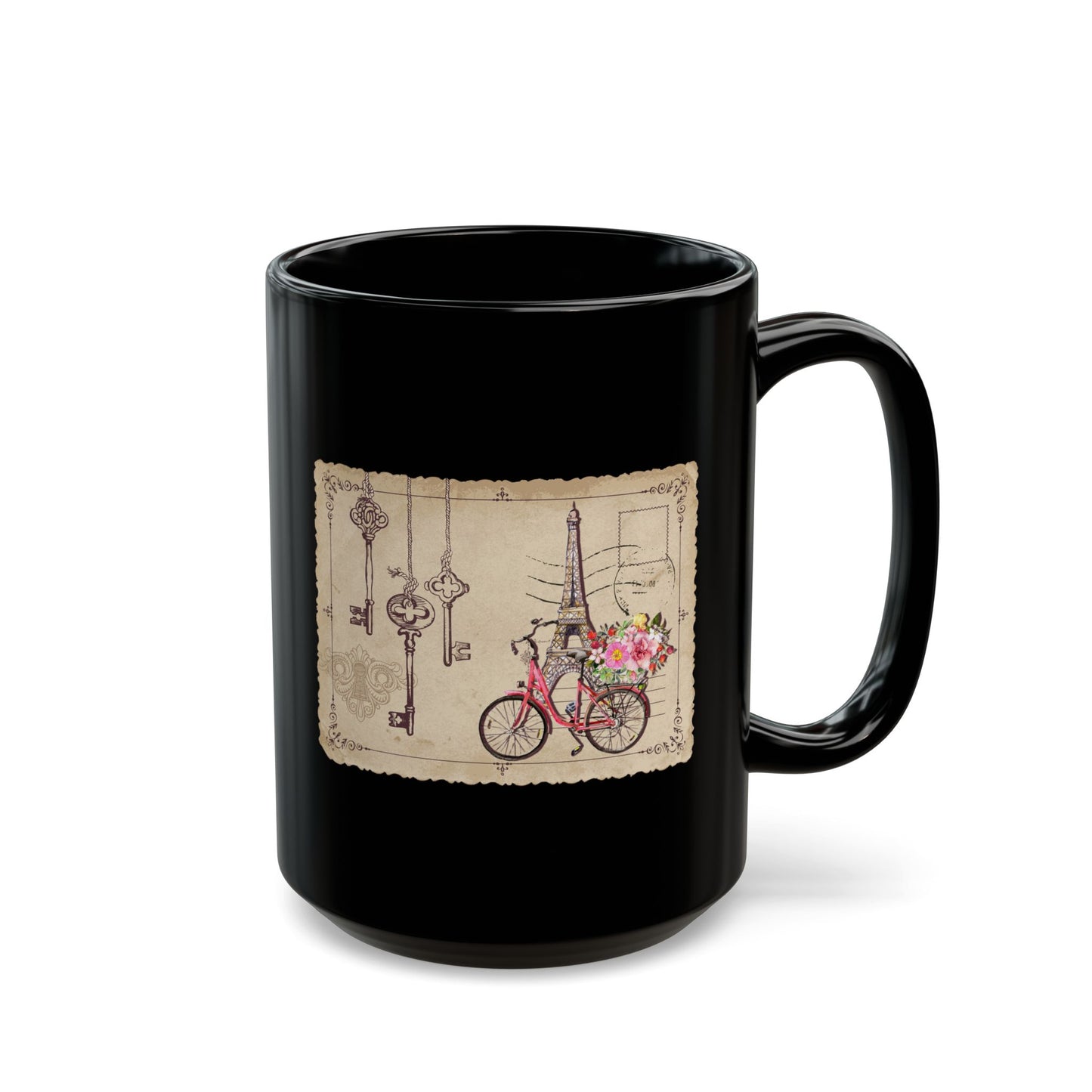 Paris Bicycle Floral Black Mug