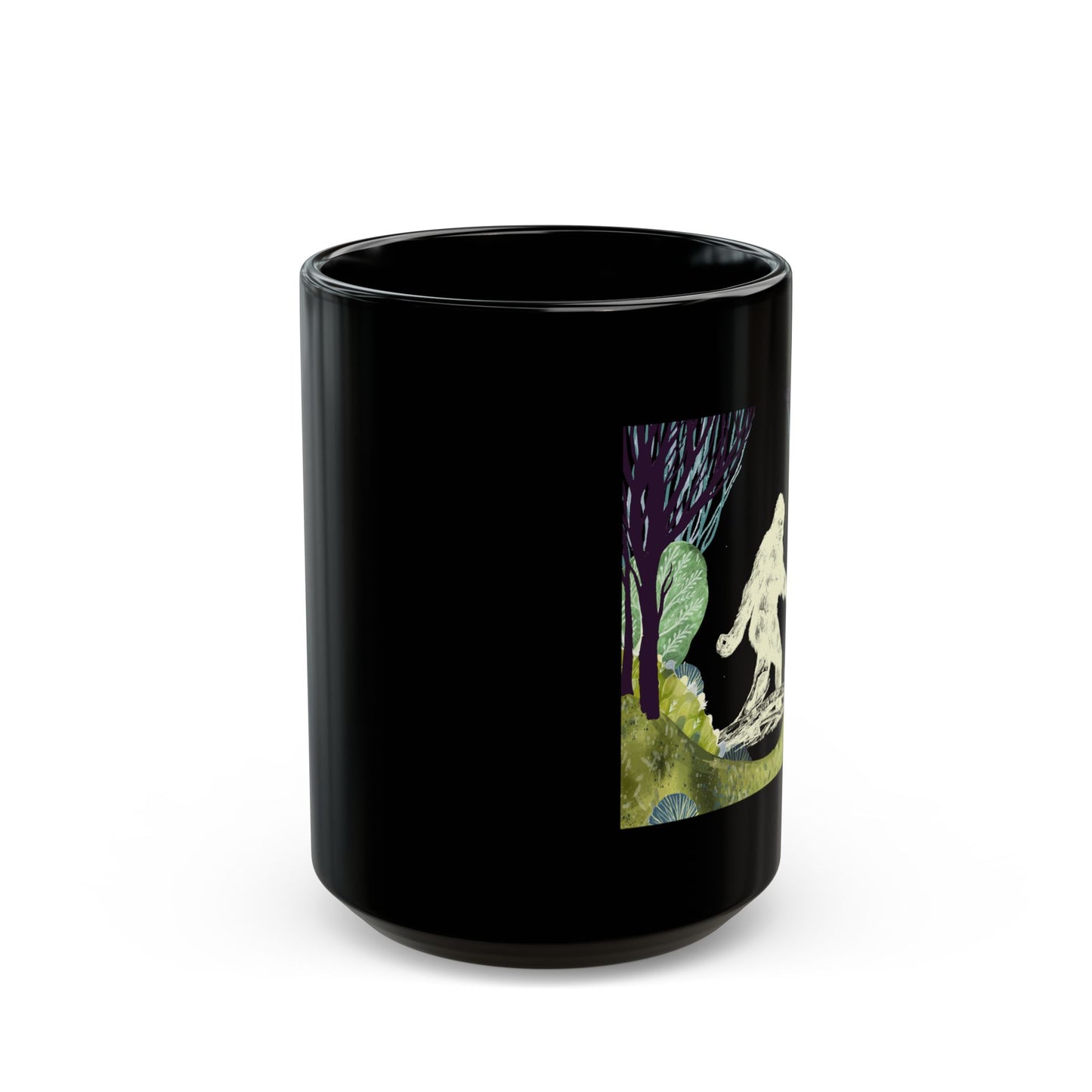 Bigfoot In The Forest Hiding At Night Full Moon Trees Nature - Black Mug