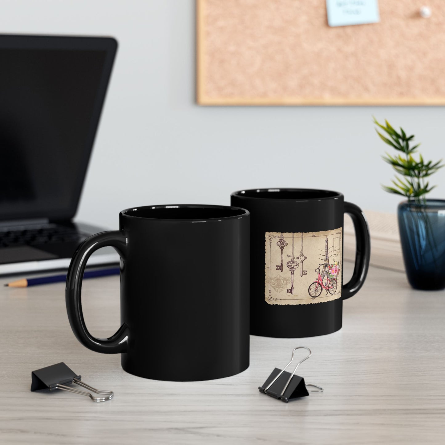 Paris Bicycle Floral Black Mug