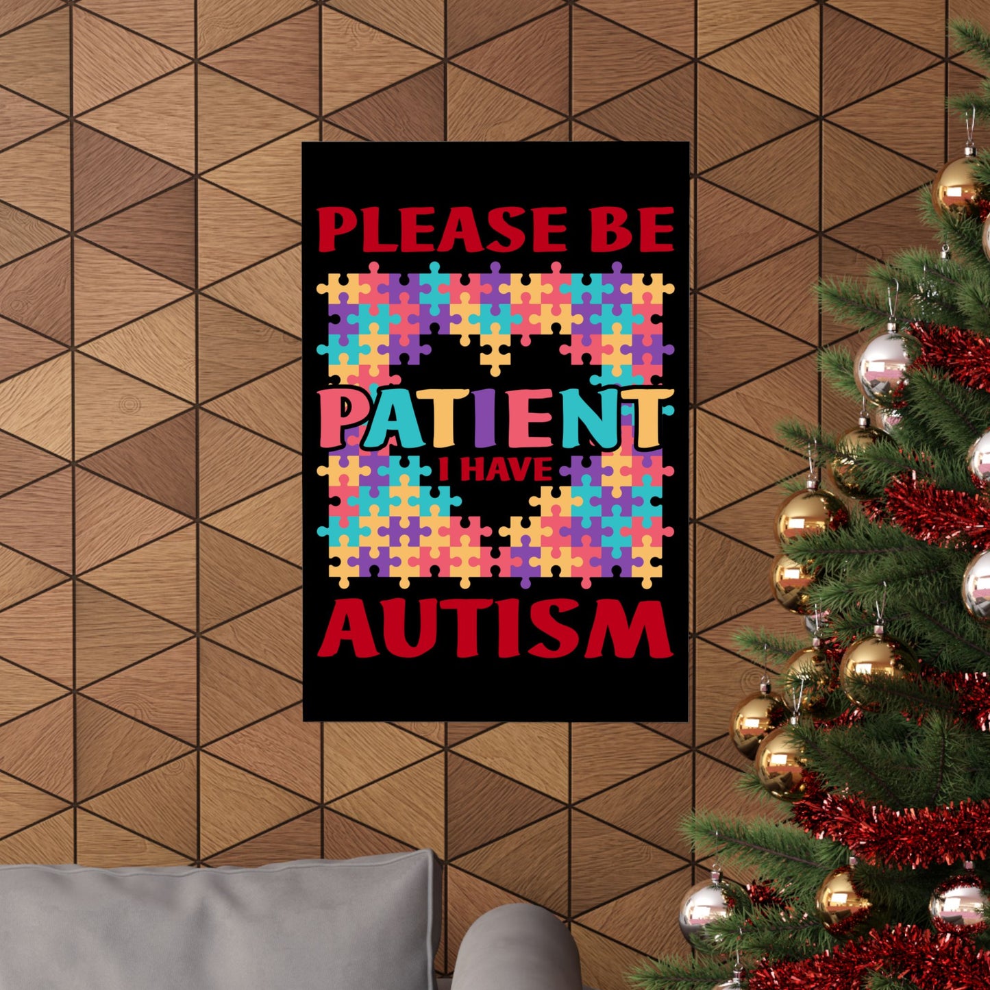 Please Be Patient I Have Autism Puzzle Hand Gift - Wall Art