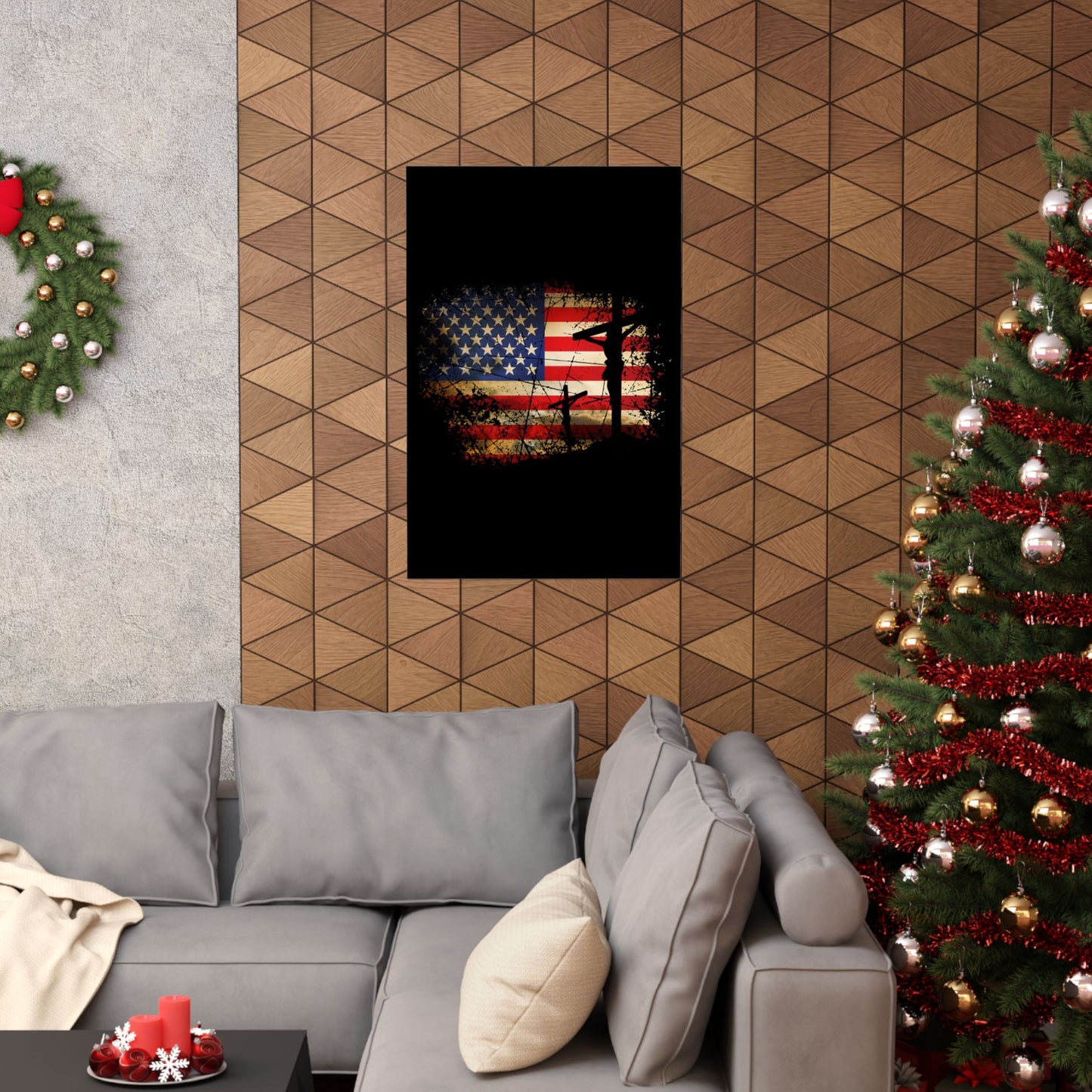 Cross Christ American Flag Pride Hand Christian Lover Gift - Wall Art