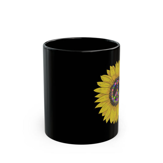 Peace Sign Bright Colorful Flower 60S 70S - Black Mug