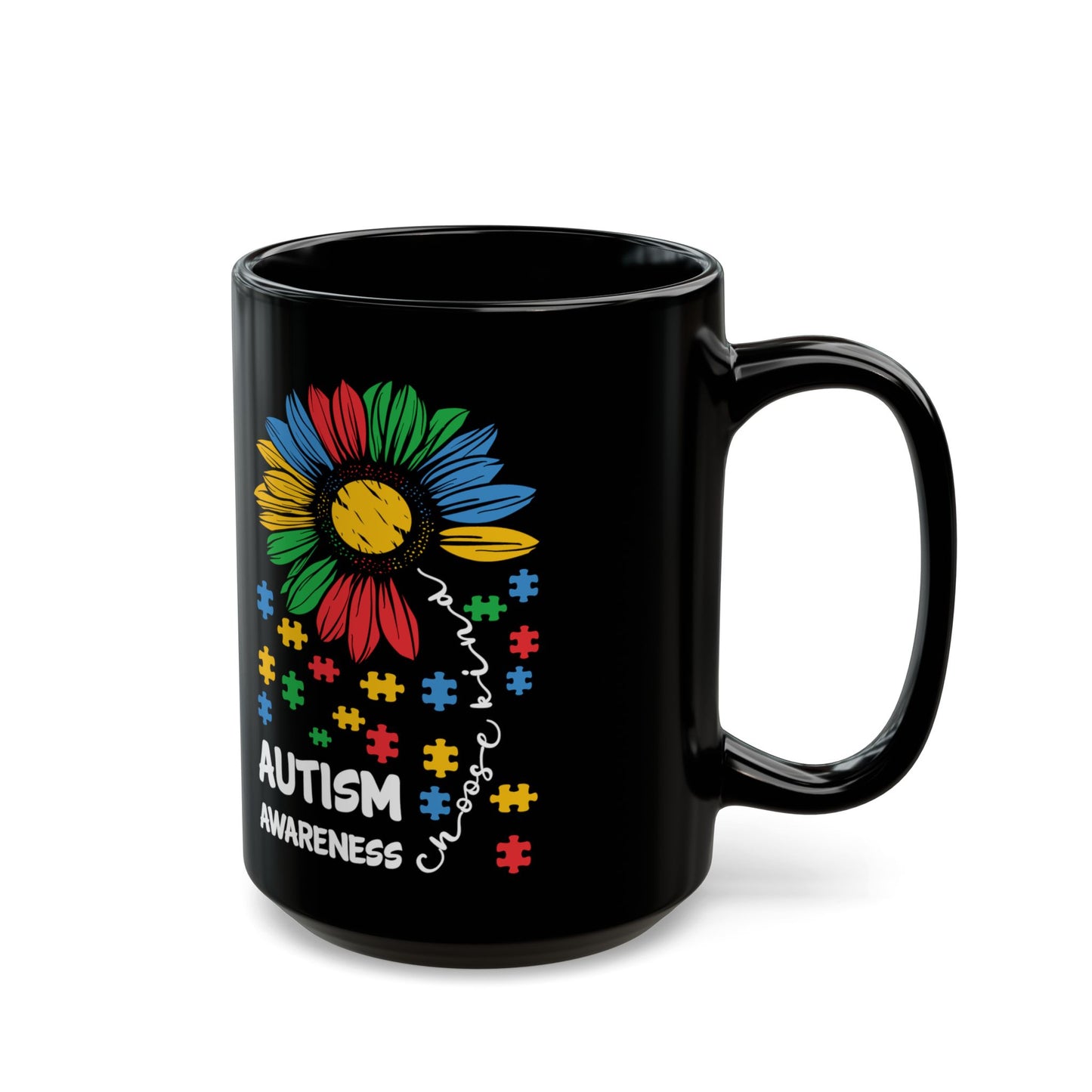 Choose Kind Autism Awareness Month Women Sunflower Mom Gift - Black Mug