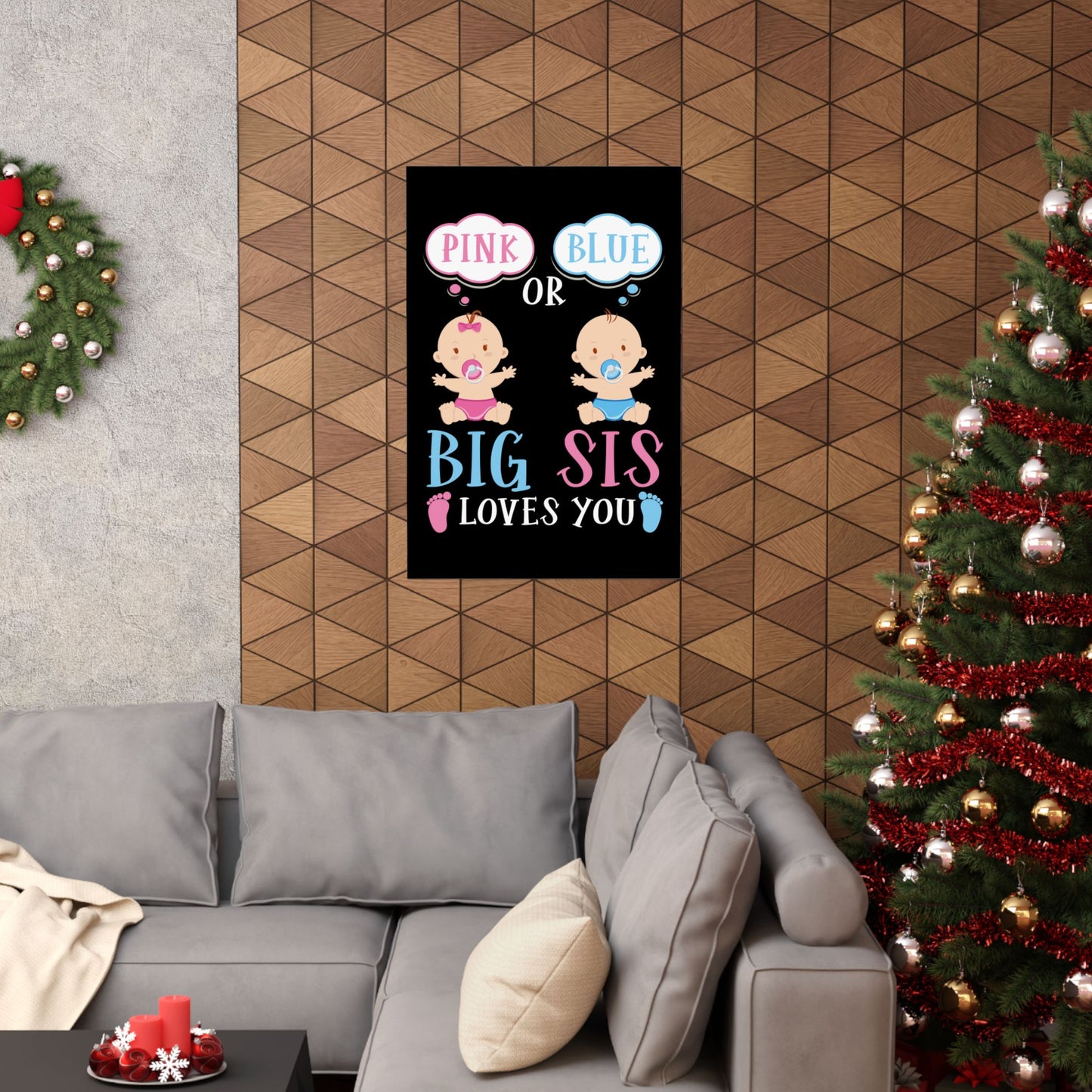 Big Sister Baby Shower Pink Blue - Wall Art