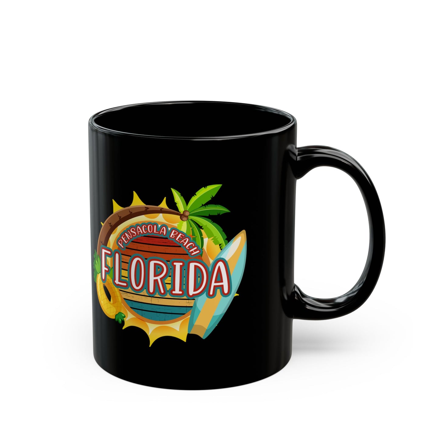 Family Vacation Retro Sunset Florida Pensacola Beach - Black Mug