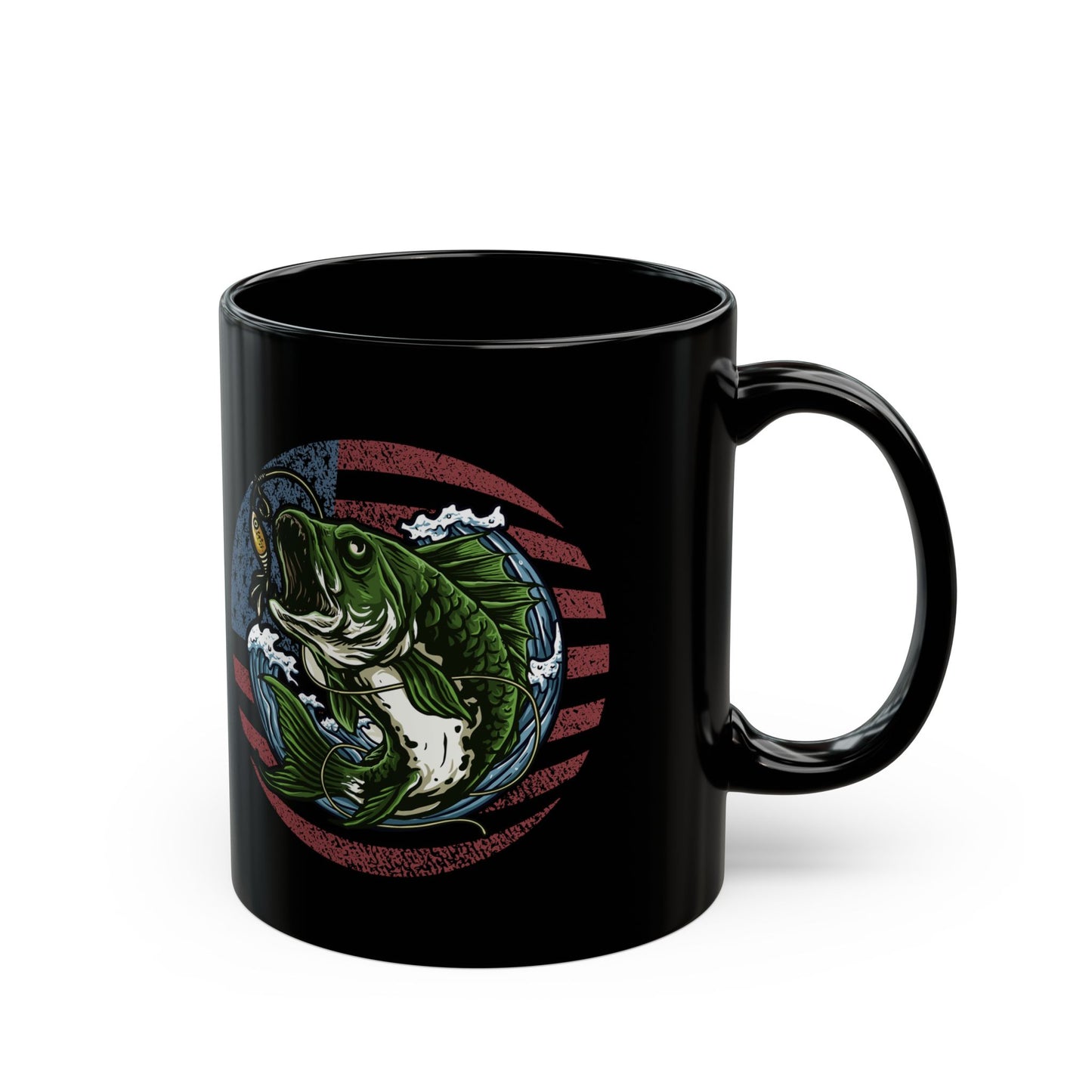 Fishing American Flag Vintage - Black Mug