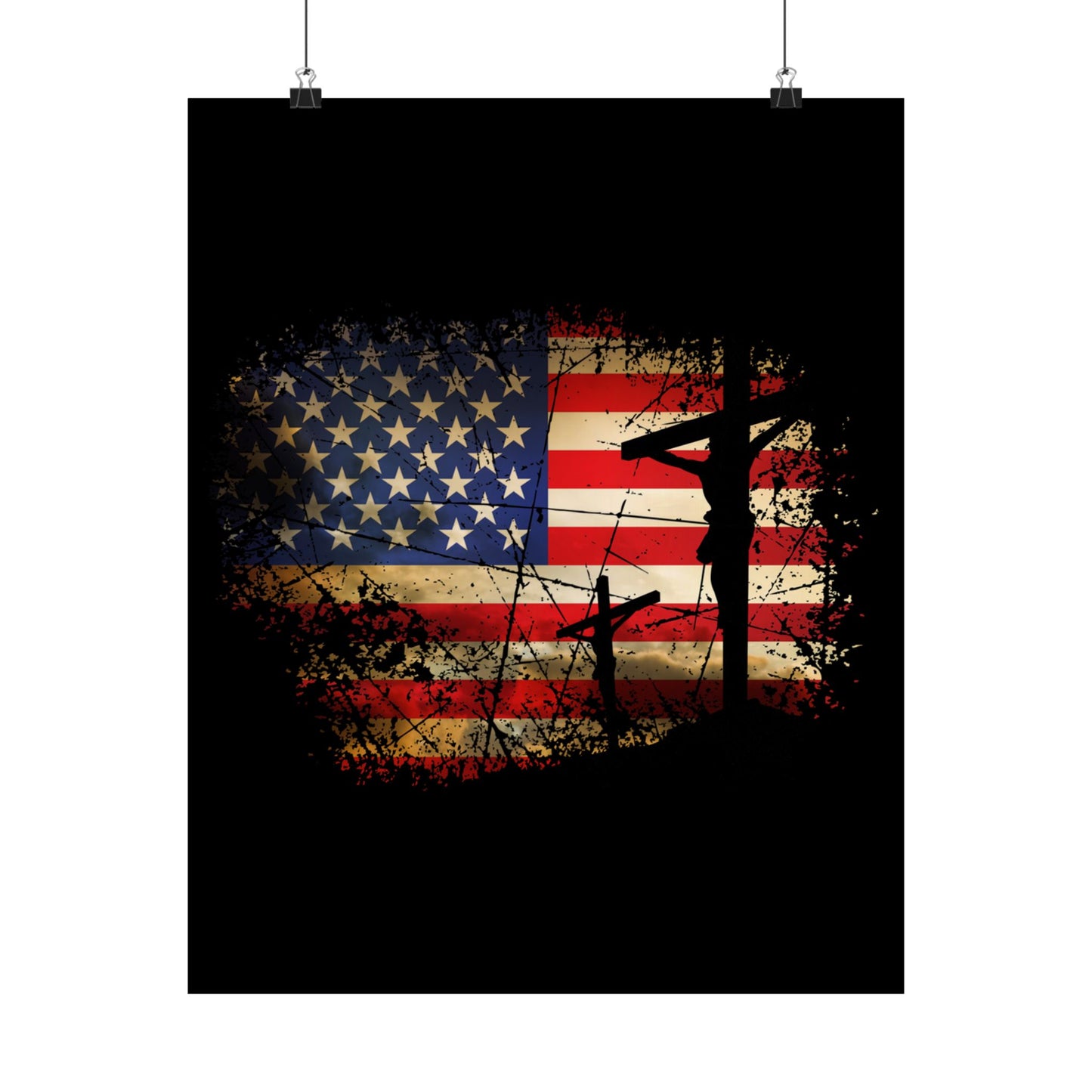 Cross Christ American Flag Pride Hand Christian Lover Gift - Wall Art