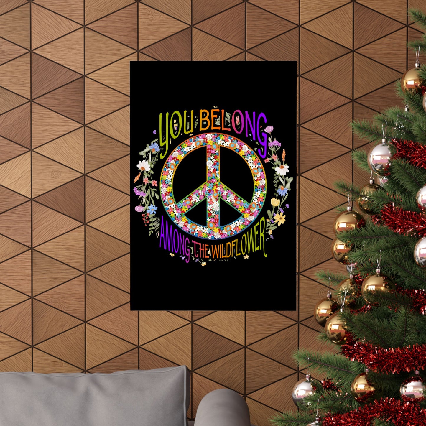 You Belong Among The Wildflower Hippie Peace Symbol - Wall Art