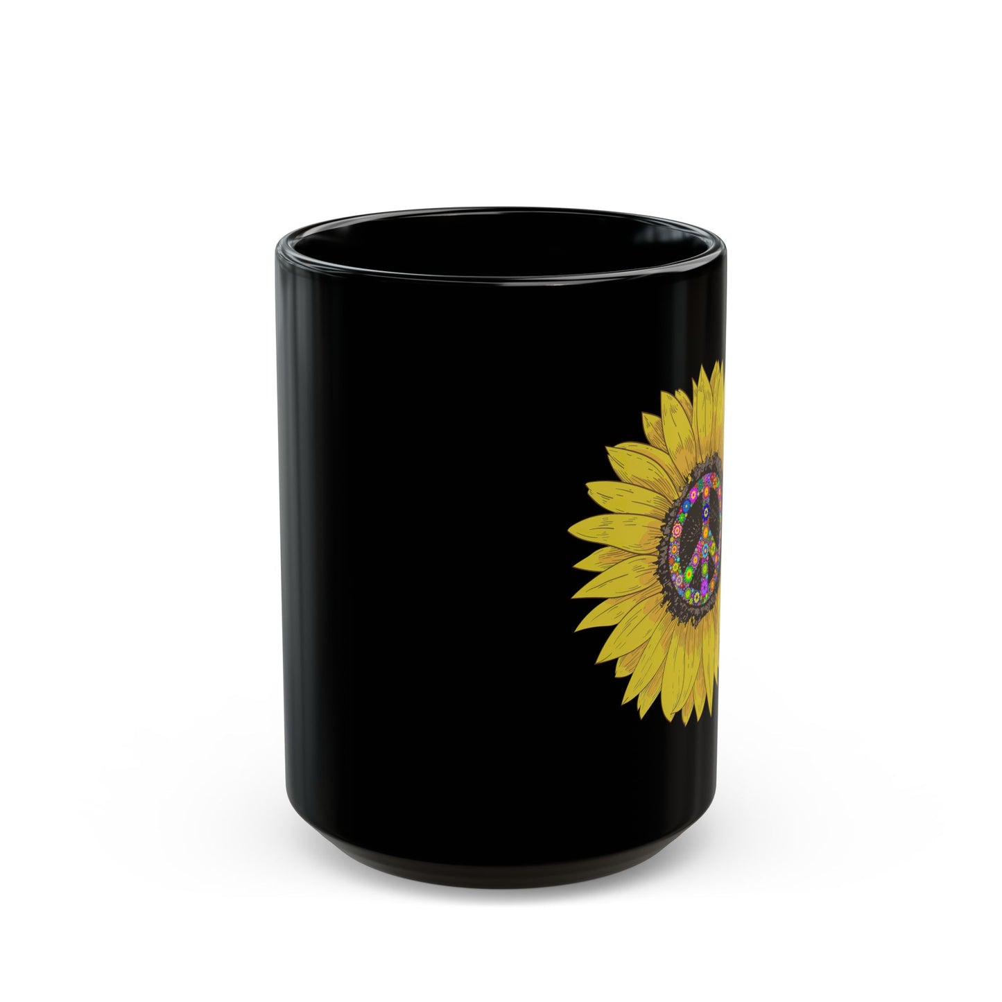 Peace Sign Bright Colorful Flower 60S 70S - Black Mug